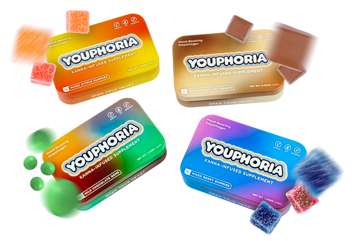 Youphoria kanna gummy and chocolate tins